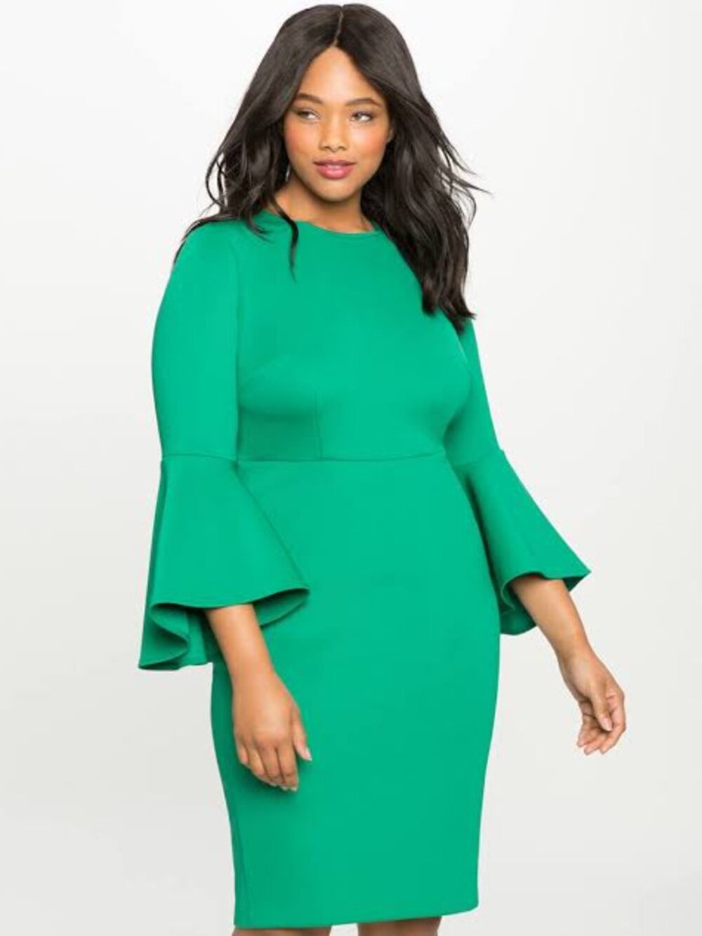 ELOQUII 18 Fashion MARINE GREEN FLARE SLEEVE SCUBA DRESS XXL Plus